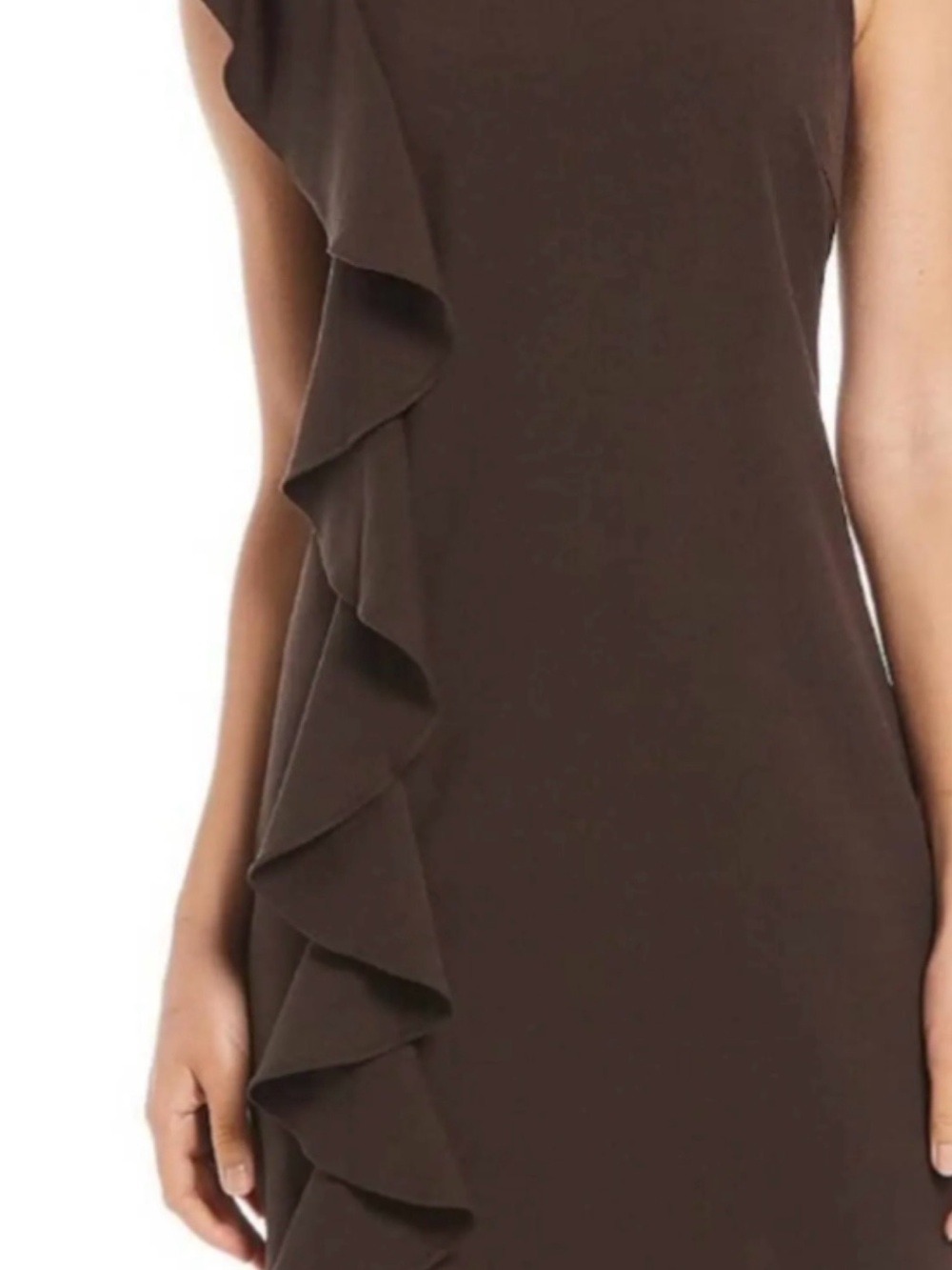 JB by Julie Brown Chocolate Brown One-Shoulder Ruffle Sheath Dress